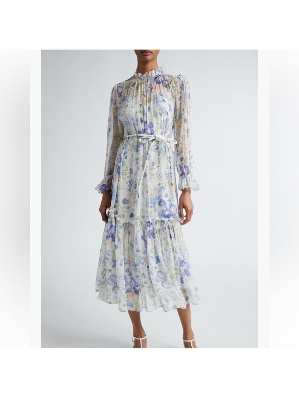 Zimmermann Blue and White Floral Long Sleeve Dress